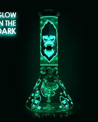 Glow in the Dark Blue Gorilla Triple Thick Glass Bong  – 25 cm